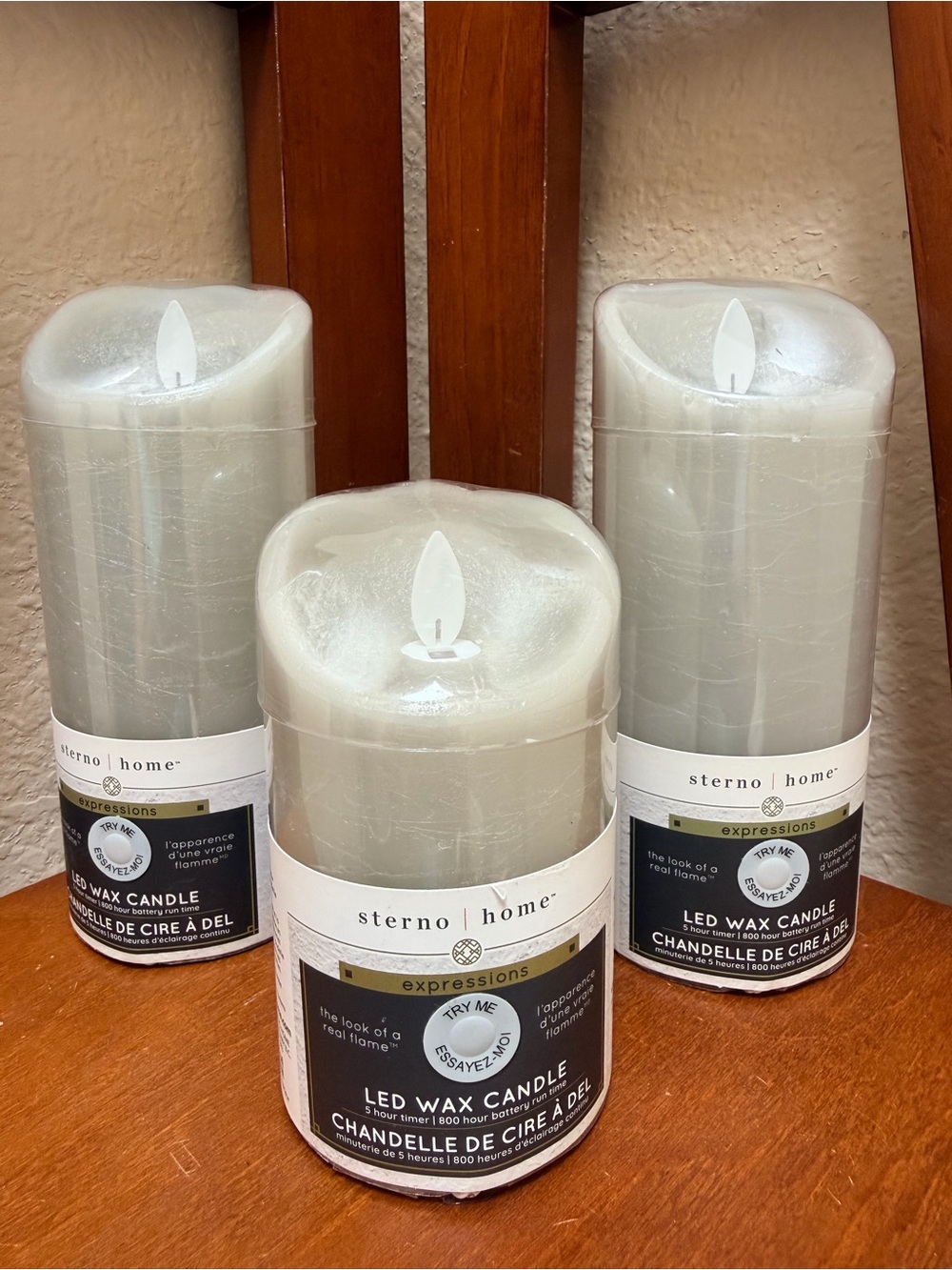 🔹 New..Sterno Home (3) LED Wax Candles..With an exposed flickering flame